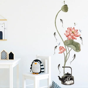 New Chinese lotus wall stickers with koi fish and dragonfly in a modern living room