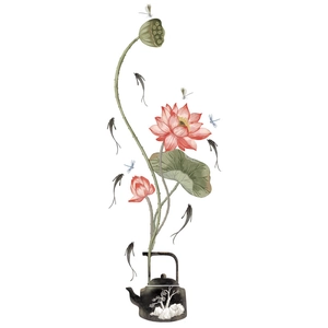 Chinese style lotus and fish wall sticker with dragonfly and ink teapot design