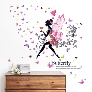 Fairy and butterfly wall sticker with silhouette design for bedroom decoration