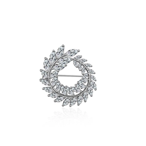 Broche couronne argentée avec zircons marquise et fermoir à épingle robuste