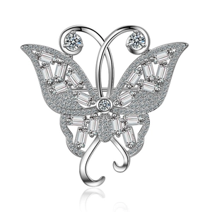 Élégante Broche Papillon en Cuivre Avec Incrustation de Zirconium et Strass pour Femmes Accessoire de Bijoux de Mariage