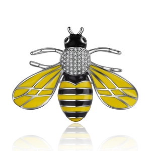 Exquisite silver honey bee brooch with sparkling crystals and yellow enamel wings