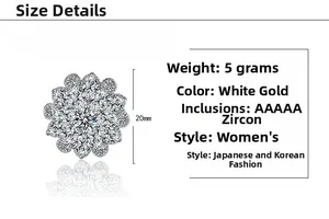 Detailed macro view showing the 20mm flower brooch with AAAAA grade cubic zirconia crystals