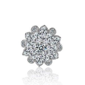 Sunflower stud earrings in S925 silver with marquise-cut white zircon pavé petals