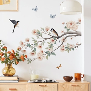 Moderne Aquarell Kirschblütenzweig Vogel Schmetterling Wandtattoos Abnehmbare PVC Wasserdichte Wandaufkleber Für Schlafzimmer Wohnzimmer Haus Dekoration