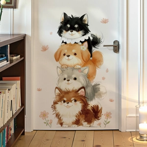Cartoon Dog Stack Wall Sticker Cute Pomeranian Tower Waterproof PVC Decal For Kids Room Nursery Home Decor Removable Art Sticker