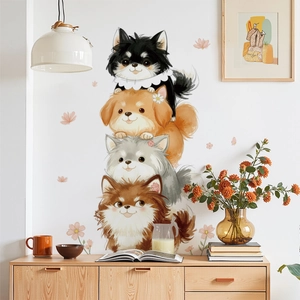 Cute watercolor stacking cartoon dogs wall decal for nursery and children room decoration
