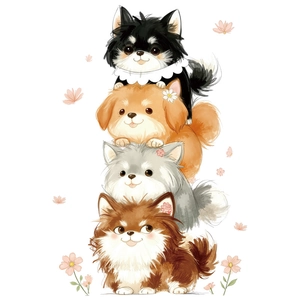 Cartoon stacked Pomeranian dogs wall sticker for kids room cute animal home decoration
