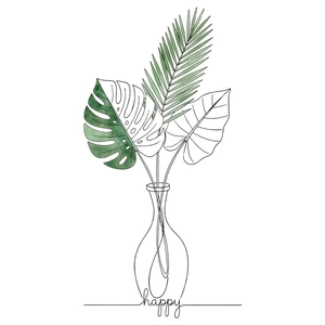 Minimalist geometric wall sticker featuring monstera leaves in a line-art vase design