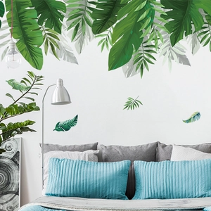Nordic Tropical Green Plants PVC Wall Stickers Waterproof Banana Leaves Monstera Wall Decals For Living Room Bedroom Decor