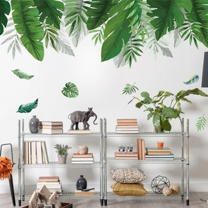 Nordic tropical green leaf wall stickers with banana and palm leaves for room decor