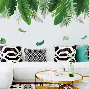 Nordic tropical green leaf wall stickers with monstera and banana leaves for living room