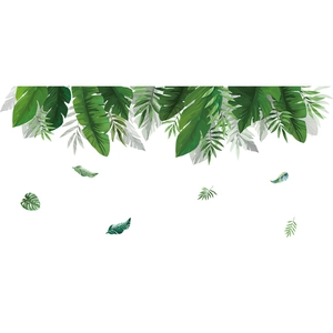 Tropical green palm and monstera leaf wall stickers in Nordic minimalist style