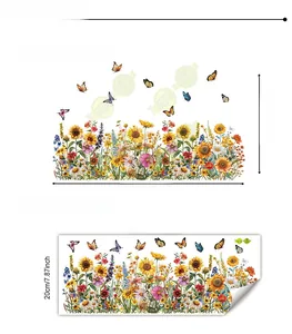 Détail de stickers muraux tournesol montrant les dimensions de 50x30cm et le motif