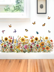 Stickers muraux fleurs colorées avec tournesols et papillons pour décoration intérieure