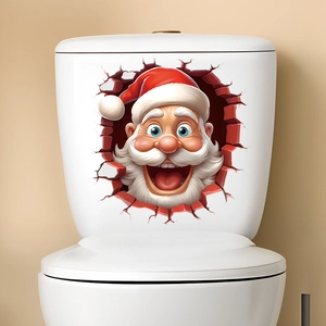 3D Christmas Santa Claus Toilet Sticker Waterproof PVC Wall Decal For Bathroom Home Holiday Party Festive Decoration