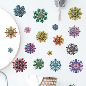 Colorful mandala flower wall stickers with butterfly accents for spring home decor