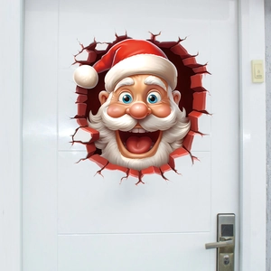 3D Santa Claus wall sticker with realistic red brick wall break effect for Christmas