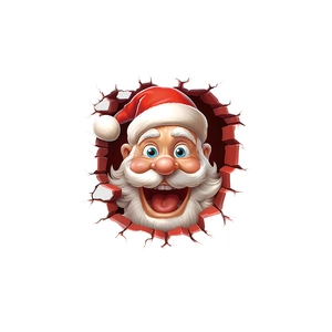 3D Santa Claus wall sticker bursting through broken brick wall for Christmas decor