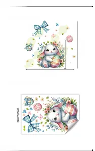 Easter wall sticker showing layout and sheet dimensions with cartoon bunny and eggs