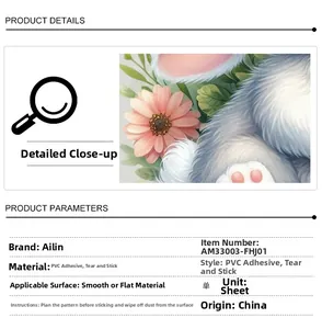 Detail view of PVC Easter bunny wall sticker texture and application parameters chart