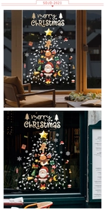 Christmas window stickers featuring Santa and elk in a festive tree shape for home decor