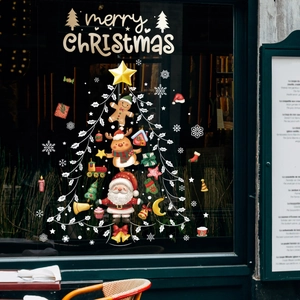 Christmas window decals with Santa, reindeer, and gingerbread man for festive glass decoration
