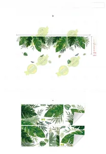 Détails des stickers muraux en PVC feuilles tropicales avec dimensions et papillons