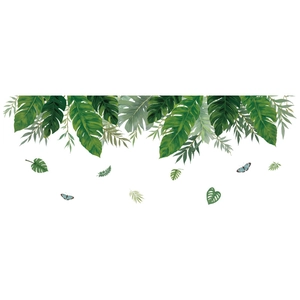 Stickers muraux feuilles tropicales avec monstera, palmier et papillons bleus