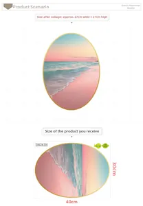Detail view of rainbow beach wall decal showing dimensions 27x37cm and PVC texture