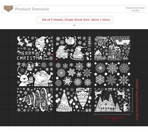 Detailliertes Set mit 9 weißen Weihnachts-Fensterbildern mit Rentier und Nikolaus