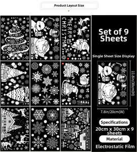 9er Set weiße statische Weihnachtsfensterbilder mit Tannen Rentieren und Schneeflocken