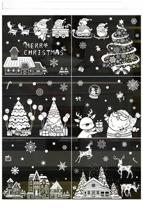 Weiße Weihnachts-Fensterbilder Set mit Rentieren, Weihnachtsmann und Schneeflocken