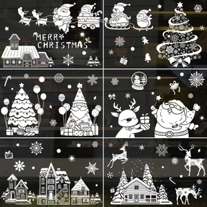 9 Blatt Weiße Weihnachten Statische Fensteraufkleber Weihnachtsmann Rentier Schneeflocke Baum Aufkleber Für Glas Schaufenster Haus Dekor