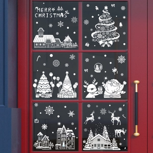 Weiße weihnachtliche Fensteraufkleber Set mit Weihnachtsmann Rentier und Flocken