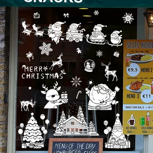 Weiße Weihnachts-Fensteraufkleber mit Weihnachtsmann, Rentieren und Schneeflocken