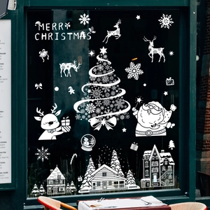 Weiße Weihnachtsfensteraufkleber mit Merry Christmas Text und festlichen Rentier-Motiven