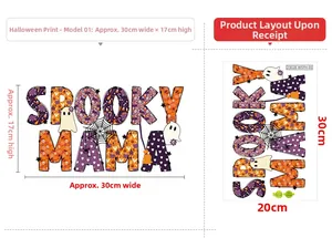 Λεπτομέρεια αυτοκόλλητων Spooky Mama Halloween με μοτίβα φαντασμάτων και κολοκύθας
