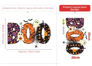 Λεπτομέρεια από αυτοκόλλητα τοίχου BOO Halloween με διαστάσεις για φαντάσματα και αράχνες