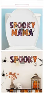 Λεπτομέρεια από αυτοκόλλητα Spooky Mama Halloween με φαντάσματα και ιστούς στο καπάκι