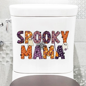 Αυτοκόλλητο τουαλέτας Halloween Spooky Mama με κολοκύθες, νυχτερίδες και ιστούς