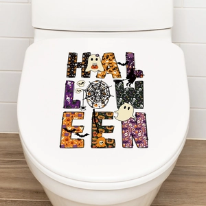 Αυτοκόλλητα καπακιού τουαλέτας Halloween με στοιχεία φάντασμα, νυχτερίδα και κολοκύθα