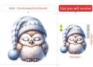 Spécifications de taille pour l'autocollant hibou montrant les dimensions de 10x10 cm