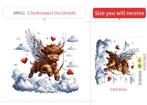 Detailed dimensions of Cupid Highland Cow wall sticker showing size and receive details