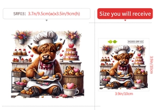 Macro detail of Highland cow chef wall sticker showing 10cm x 10cm product dimensions