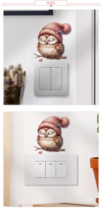 Gros plan détaillé d'un sticker hibou sur un interrupteur pour une déco de chambre cosy