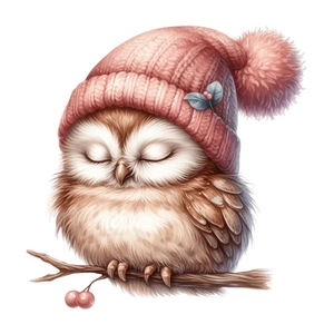 Sticker mural hibou mignon avec bonnet rose et branches pour chambre d'enfant