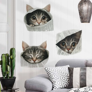3D-Katzen-Wandtattoos-Set mit realistischem Kätzchen-Zeitungsloch-Design für Zuhause