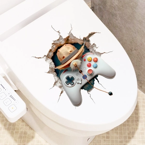 3D Visual Gamepad Wall Sticker Cowboy Hat Broken Wall Effect PVC Waterproof Decal For Bathroom Toilet Home Decor