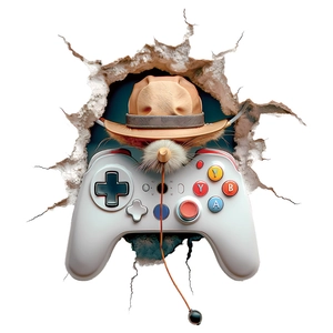 3D game controller wall decal with cowboy hat and broken wall effect mural art sticker